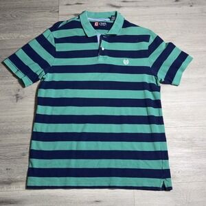 Chaps Striped Polo Shirt Men's XL Green Navy Short Sleeve Cotton